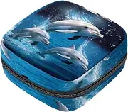 Period Bag,Sanitary Napkin Storage Bag,Full Moon Ocean Dolphins,Tampon Bag for Purse