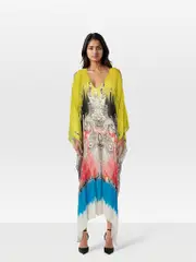 Abstract Silk Cold Shoulder Maxi Dress