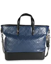 Chanel Black & Blue Quilted Leather Large Gabrielle Shopping Tote (Authentic Pre-Loved)