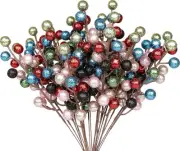 HOHOTIME 24 Pack Artificial Berry Stems Branches, Christmas Faux Holly Colorful