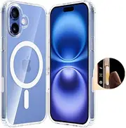T Tersely Clear Magnetic case for iPhone 16 [Full Camera Control Button Coverage][Anti-Yellowing] Compatible with MagSafe,Hard Back Slim Shockproof Anti-Scratch - Clear