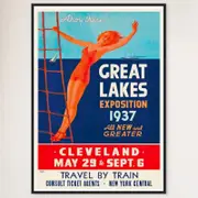 Galrie 1937 Cleveland Great Lakes Exposition Vintage Travel Poster Artwork, Black Frame, A2 42 x 60cm (16 x 24inch)