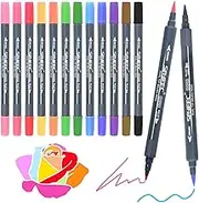 SAYEEC Dual Watercolor Brush Pens 12 Colors Art Coloring Markers Fine and Brush Tip Drawing Pens Artist Colored Markers for Adult Coloring Books Doodling Bullet Journaling Hand Lettering Calligraphy