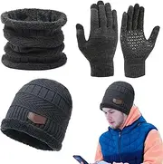 [Generic] Beanie Hat Scarf Glove Set - Hat Scarf Glove Set, Warm Beanie Hat, Scarf and Glove Set - Winter Accessories for Men, Women