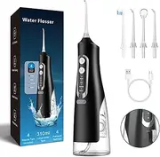 Water Flosser with 310ml Tank, 4 Nozzle Tips, 4 Pressure Settings, USB Rechargeable (Black)
