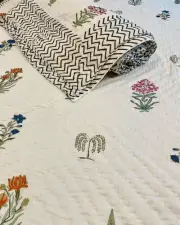 Indian Handmade Block Print Quilt Jaipuri Razai Pure Cotton Quilted Bedspread