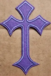 Gothic Cross purple with blue embroidered Iron on patch