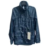 Lululemon NWT Miss Misty Rain Jacket Blue Camo Print Sz 2 Packable Hood Full Zip