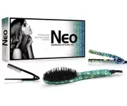 NEO 3pc Ionic Heated Brush Straightener, Ceramic Flat Iron & Easy Hair Comb Set