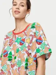 BNWT PETER ALEXANDER LADIES XMAS GINGERBREAD SLEEP TEE SIZE 1+