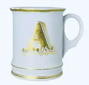 Williams Sonoma Christmas Monogram Initial A White & Gold 18 OZ Mug NEW