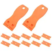 Plastic Razor Blade Scraper 2pcs with 150pcs Plastic Razor Blades Orange