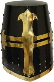 Medieval Knight Crusader Steel Helmet with Brass Finish