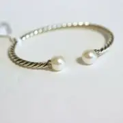 David Yurman Solari 9mm Pearl Bead & Diamond Cuff Bracelet Silver L