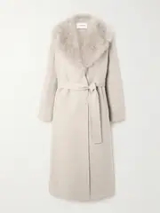 [Yves Salomon] Yves Salomon - Belted Shearling-trimmed Wool And Cashmere-blend Coat - Off-white - FR 40 FR 40 Off-white