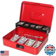 Lovndi Large Cash Box with Money Tray and Lock, Metal Money Box for Cash, Loc