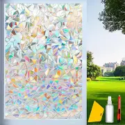 Rainbow Privacy Window Film - Static Cling, UV Protection, No Adhesive, 3 Free T