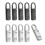 10Pcs Zipper Pull-Tab Replacement, Metal Zipper Puller Zip Slider Extender Handle Mend Fixer for Suitcases Backpacks black silver