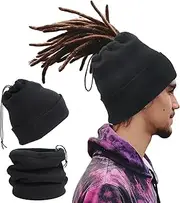 [Ababalaya] Unisex Knit Rasta Beanie Unisex Open Turban Beanies Winter Hats for Dreadlock Hair Wraps for Men Women
