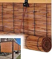 Natural Bamboo Roller Blind,Blackout Bamboo Window ShadesOutdoor Reed Blinds,Hand-Woven/Retro/Waterproof,Shading Rate 70%,20In-47In Width Customization,for Indoor, Outdoor, Balcony