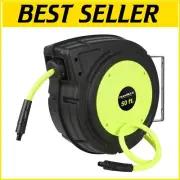Wall-Mountable Retractable Hose Reel with Automatic Latching Mechanism, 50 ft