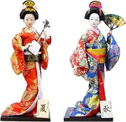Set 2 Pieces Traditional Japanese Dolls Geisha Girl Geiko Kimono Ancient Doll Home Collection Art Decoration,A1,12 inch/4161 (Color : E20, Size : 12 inch)