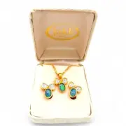 JAKK Genuine Australian Opal Set Koala Pendant Soft Clip Earrings GF? Signed NIB
