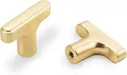 COTYKILEY 10 Pack Brushed Brass Kitchen Cabinet Drawer Pulls Solid Brass Drawer Knobs Dresser Knobs Kitchen Cabinet Hardware for Dresser Drawers