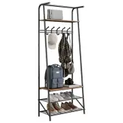 Coat Rack Shoe Bench with 5 Hooks, Hall Trees Entryway Bench with Storage, Mu...