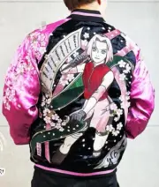 NARUTO Sakura Haruno Satin Jacket Embroidery Sukajan XL New Anime Japan