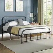 ALFORDSON Metal Bed Frame Bed Base Double Size, Bed Mattress Foundation with Reinforced Steel Frame, Industrial Mattress Platform with Rust-Resistant Finish, Black Color