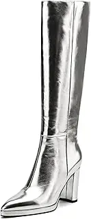 [AIUNIIND] Knee High Boots Women Platform Chunky Go Go Boots Pointed Toe Tall Boots Fashion Long Boots Block High Heels Side Zip