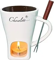 Gwezmxs Ceramic Chocolate Fondue Cup Set with Fork, 200 ml, White