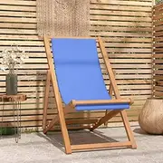 Foldable Deck Chair Teak Wooden Patio Furniture for Garden, Balcony, Outdoor, Lounge, Deck and Dinning, 56x105x96 cm Blue