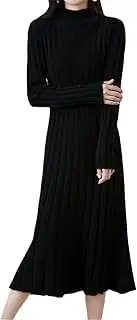 [Zozogag] Autumn Winter High Elasticity 100% Wool Thicken Straight Sweater Dress Warm Basic Knit Pullover Women Slim Dress