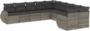 vidaXL Garden Sofa Set - 10 Pc. Modular Outdoor Lounge Furniture - Grey Poly Rattan Patio Set w/Cushions, Arm, Corner & Center Seats