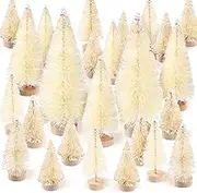 SATINIOR 60 Pieces Artificial Mini Christmas Tree Sisal Snow Trees Bottle Brush Christmas Trees Pine Trees Ornaments with Wooden Base for Christmas Party Home Decoration (4 Sizes, White)