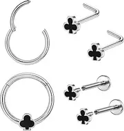 [AccGin] 14G 16G Mustache Septum Ring 316L Surgical Steel Septum Mustache Nose Ring Piercing Jewelry Septum Piercing Hanger Black Gold Silver Rainbow Halloween Christmas