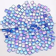 Yatinkim Iridescent Glass Mosaic Tiles for Crafts Bulk Square Blue Mosaic Pieces Glass Tile Kit for Adult 160pcs Glitter DIY Decoration Art Handmade Creative Puzzle Kits