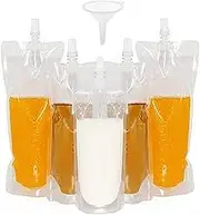 50 beverage bags, transparent smoothie bag container, heavy-duty hand-held leak-proof and sealable beverage bag, 8.4oz for frozen juice beverage bottles, a plastic funnel (250ml)
