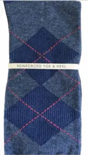 Clarks Mens Socks Argyle Medium Blue Dress Casual Cotton Reinforced Toe Heel