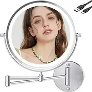 yngtoue 9"" Wall Mounted Makeup Mirror with Light, Chrome 10X Magnifying Mirror, Bathroom Shaving Mirror, USB Charging (960C10X), 2301/940