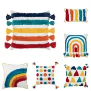Colorful Rainbow Tufted Decorative Cushion Cover Pillow Cover Pillow Case for Throw Sofa Couch Bed Chair Living Room Bedroom