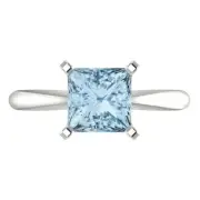 2.0ct Princess Cut Natural Aquamarine Wedding Bridal Promise Ring 14k White Gold