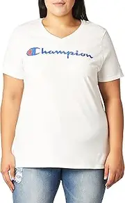 [Champion] Women's Plus Jersey V-Neck Tee, Script Logo