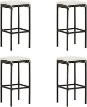 Bar Stools with Cushions 4 pcs Brown Poly Rattan Outdoor Furniture Set
