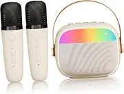 Totority Dual Microphone Karaoke Set Portable Speaker Led Lights for Home Parties