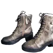Zodiac Womens Size 8.5 Lace Up Block Heel Booties Combat Paxon Boot Black Gold