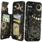 for Samsung Galaxy A14 5G Wallet Case with Card Holder, 12-Black Constellation