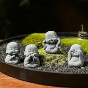 Mellsunny 4pcs Buddha Statues Cute Monks Figurine Praying Sculptures Feng Shui Ornament Small Buddha Statue for Home Office Garden Aquarium Decor